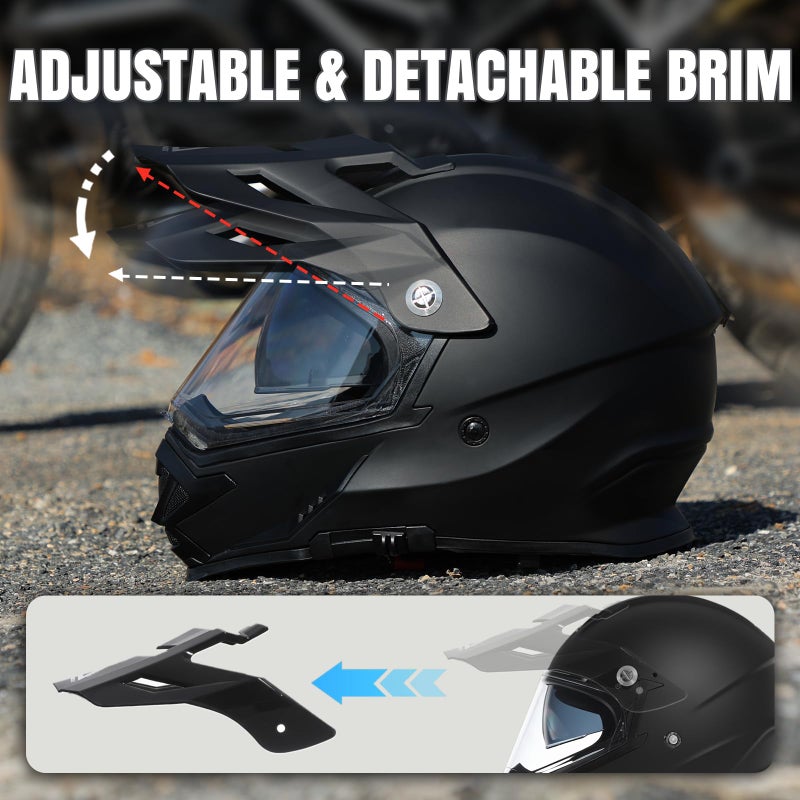 TRIANGLE Dual Sport Motorcycle Helmet Dirt Bike Helmets ATV Full Face Helmet for Adults Men with Internal Sunshield DOT Approved - Image 3
